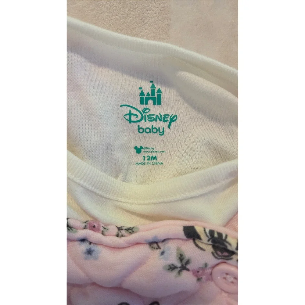 Disney Baby Minnie MouseOutfit Set‎ Pink Quilted Overalls Cotton Shirt 12M